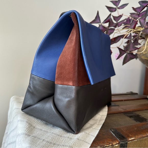 Celine Tri Colour All Soft Blue, Black, Brown Colour Block Shoulder Flap Bag - Picture 16 of 17